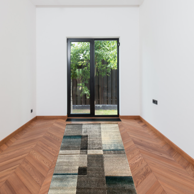 Tapis Bleu et Gris - Moderne Rectangulaire