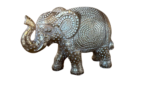 Éléphant Sculpté en Résine Dorée et Blanche