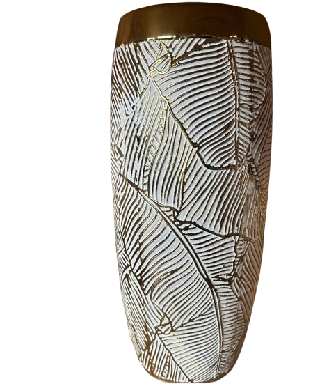 Vase Blanc avec Feuilles Dorées